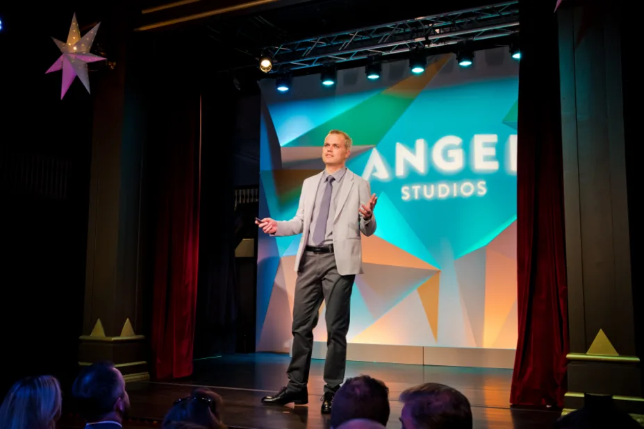 Angel Studios CEO Neal Harmon Welcoming the Crowd Image