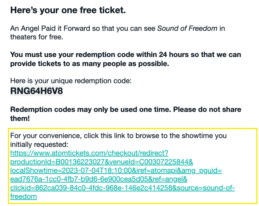 Free Ticket Email