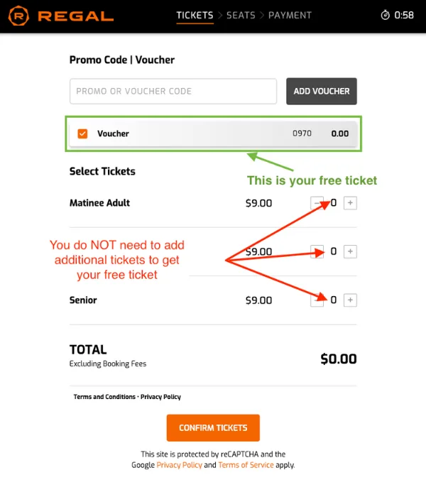 Regal Ticket Page