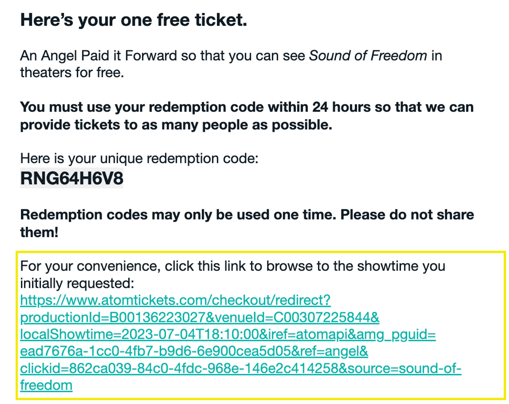 Free Ticket Email
